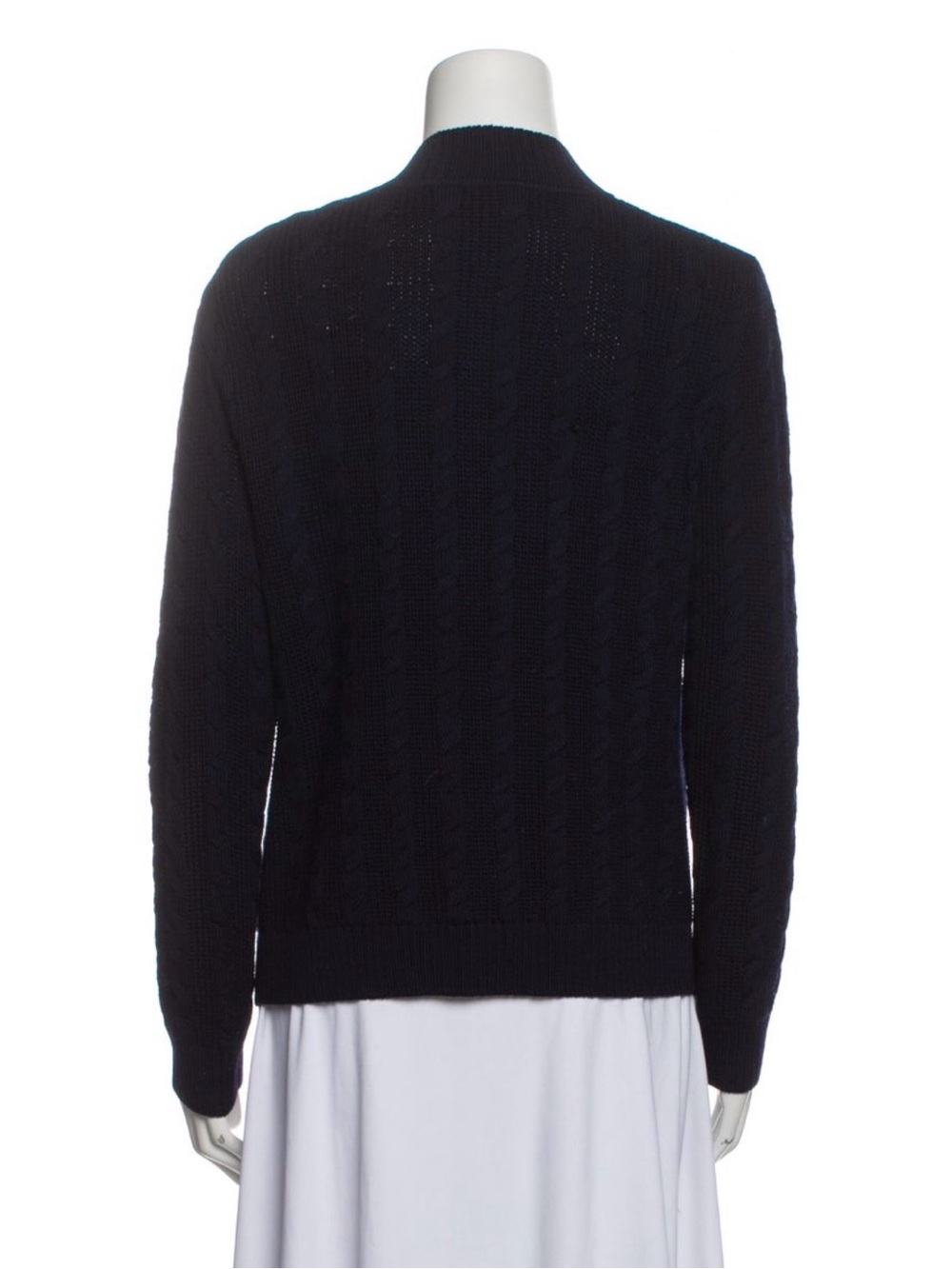 St. John Mock Neck Navy Cable Knit Zip Cardigan with Red Panel - Size Small - Picture 4 of 11